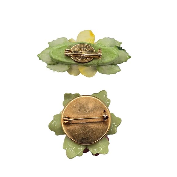VTG Brooches Royal Doulton England Porcelain Gold Tone Bone China Floral Granny - Picture 2 of 10